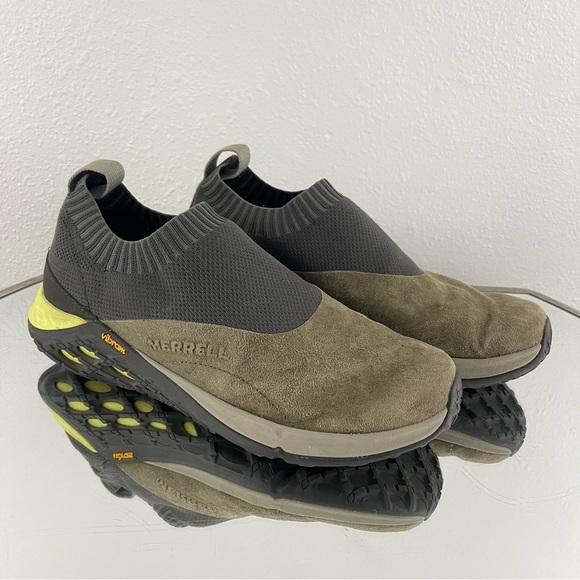 MERRELL Mens Dusty Olive Suede Leather Jungle Moc XX AC+ Vibram Slip On Shoes - Picture 2 of 11